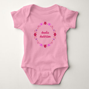 Pink Baby Girl Butterflies and Flowers Custom Baby Bodysuit
