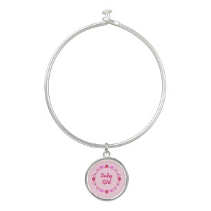 Pink Baby Girl Butterflies and Flowers Custom Bangle Bracelet