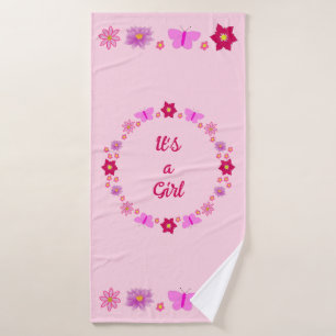 Pink Baby Girl Butterflies and Flowers Custom Bath Towel