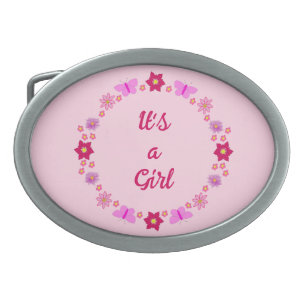 Pink Baby Girl Butterflies and Flowers Custom Belt Buckle