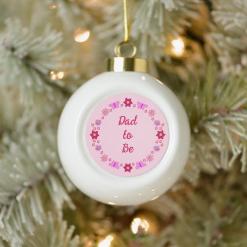 Pink Baby Girl Butterflies and Flowers Custom Ceramic Ball Christmas Ornament