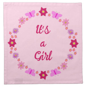 Pink Baby Girl Butterflies and Flowers Custom Cloth Napkin