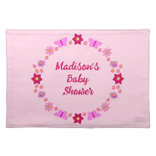 Pink Baby Girl Butterflies and Flowers Custom Cloth Placemat