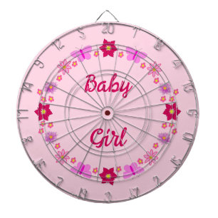 Pink Baby Girl Butterflies and Flowers Custom Dart Board