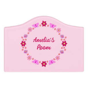 Pink Baby Girl Butterflies and Flowers Custom Door Sign