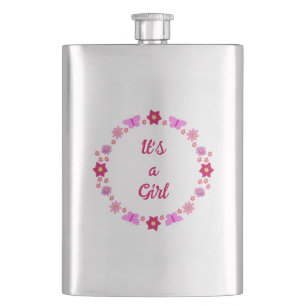 Pink Baby Girl Butterflies and Flowers Custom Flask