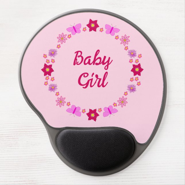 Pink Baby Girl Butterflies and Flowers Custom Gel Mouse Pad (Front)