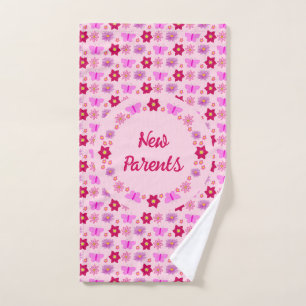 Pink Baby Girl Butterflies and Flowers Custom Hand Towel