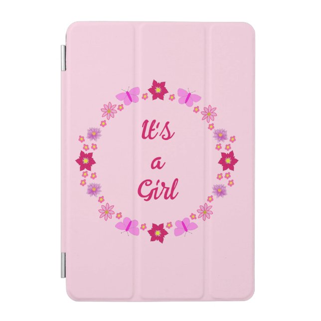 Pink Baby Girl Butterflies and Flowers Custom iPad Mini Cover (Front)
