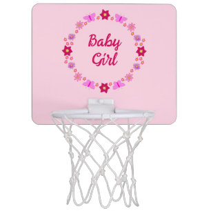Pink Baby Girl Butterflies and Flowers Custom Mini Basketball Hoop