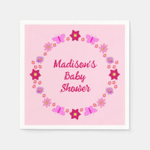Pink Baby Girl Butterflies and Flowers Custom Napkins