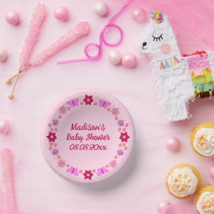 Pink Baby Girl Butterflies and Flowers Custom Paper Bowls