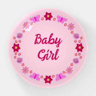 Pink Baby Girl Butterflies and Flowers Custom Paperweight