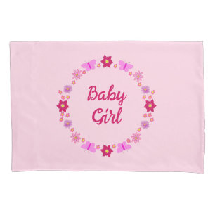 Pink Baby Girl Butterflies and Flowers Custom Pillow Case