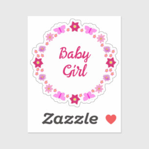 Pink Baby Girl Butterflies and Flowers Custom Sticker