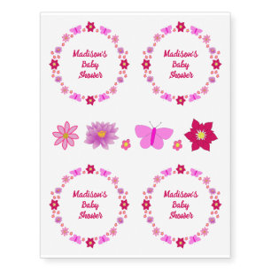 Pink Baby Girl Butterflies and Flowers Custom Temporary Tattoos