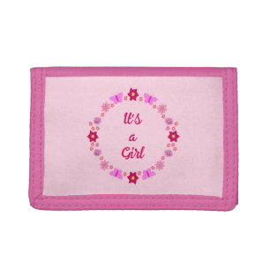Pink Baby Girl Butterflies and Flowers Custom Trifold Wallet