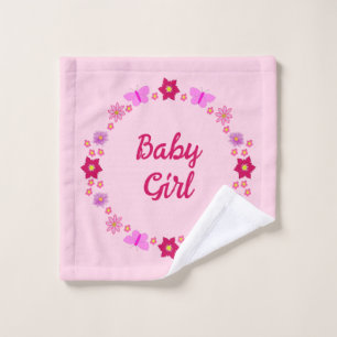 Pink Baby Girl Butterflies and Flowers Custom Wash Cloth
