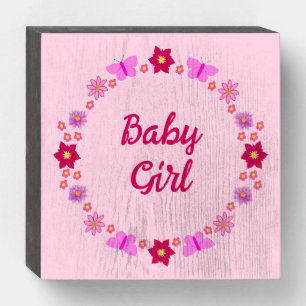 Pink Baby Girl Butterflies and Flowers Custom Wooden Box Sign