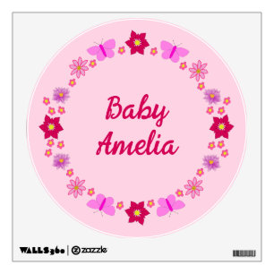 Pink Baby Girl Butterflies and Flowers Nursery Wall Decal