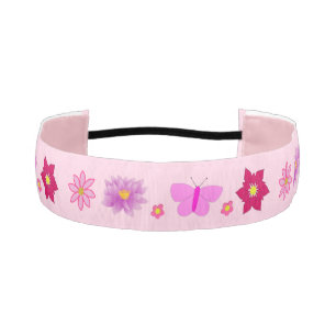 Pink Baby Girl Butterflies and Flowers Patterned Athletic Headband