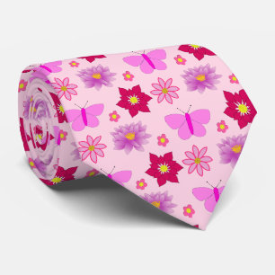 Pink Baby Girl Butterflies and Flowers Patterned Neck Tie