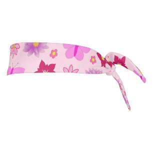 Pink Baby Girl Butterflies and Flowers Patterned Tie Headband