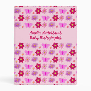 Pink Baby Girl Butterflies and Flowers Photo Album Mini Binder