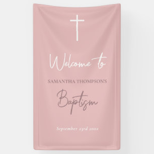 Pink Baby Girl Calligraphy Baptism Welcome Sign