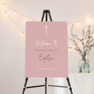 Pink Baby Girl Calligraphy Baptism Welcome Sign