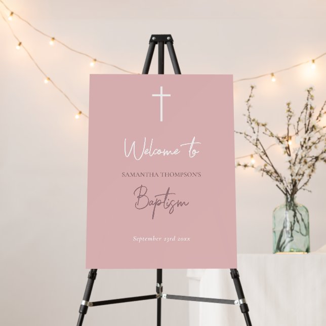 Pink Baby Girl Calligraphy Baptism Welcome Sign (In Situ (Stand))