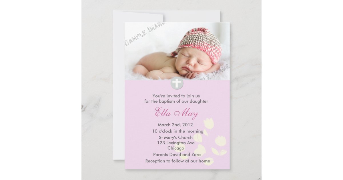 Pink Baby Girl Christening Invitation | Zazzle