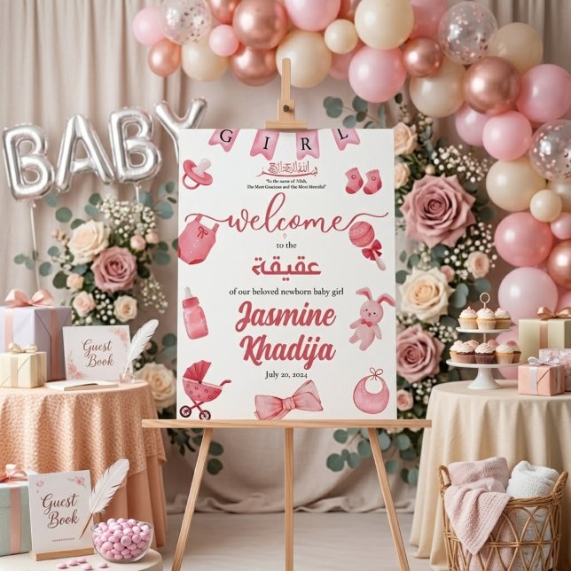 Pink Baby Girl Clothing Aqiqah Aqeeqa Welcome Acry Acrylic Sign (Creator Uploaded)
