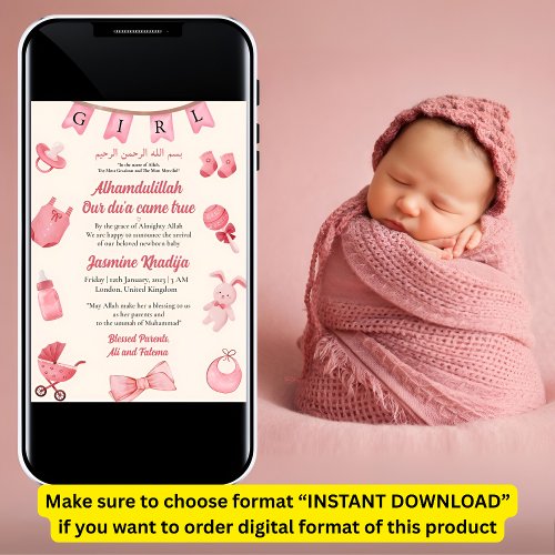 Pink Baby Girl Clothing Muslim Birth Announcement