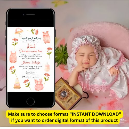 Pink Baby Girl Clothing Muslim Birth Announcement