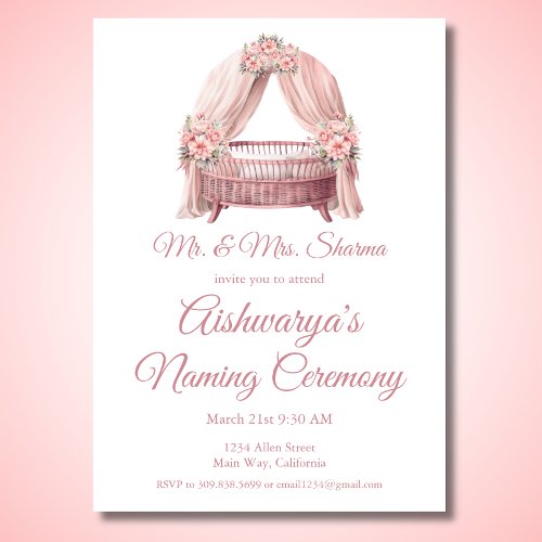 Pink Baby Girl Cradle Naming Ceremony  Invitation