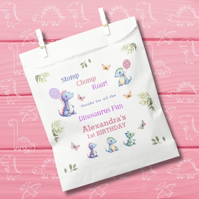 Pink Baby Girl Dinosaur 1st Birthday thank you Favor Bag (Creator Uploaded)
