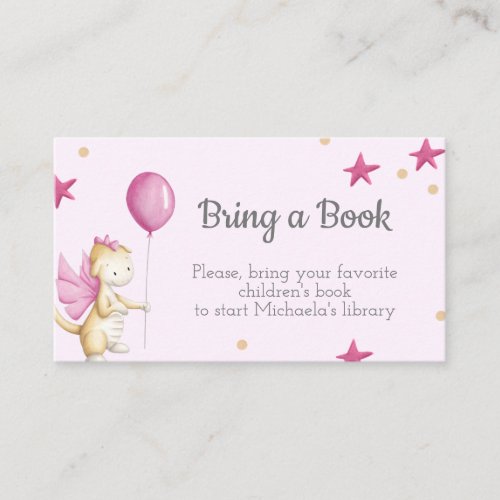 Pink Baby Girl Dragon with Balloon Bring a Book  Enclosure Card