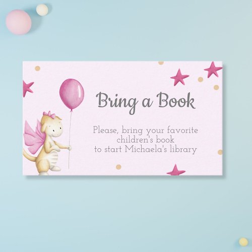 Pink Baby Girl Dragon with Balloon Bring a Book  Enclosure Card
