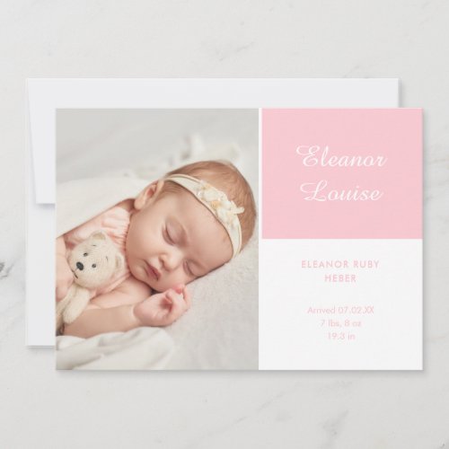 Pink Baby Girl Elegant Script Photo Birth Announcement