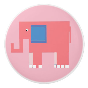 Pink baby girl elephant Cute nursery art Ceramic Knob
