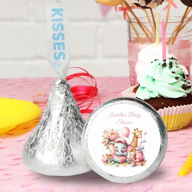 Pink Baby Girl Elephant & Giraffe Golf Baby Shower Hershey®'s Kisses® (A wonderful addition to your party favors or dessert tables.)
