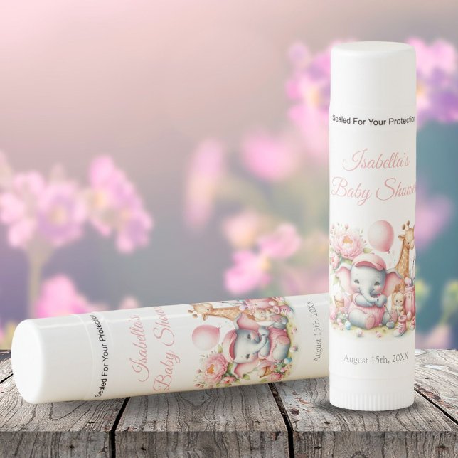 Pink Baby Girl Elephant & Giraffe Golf Baby Shower Lip Balm (A great favor gift for your guests.)