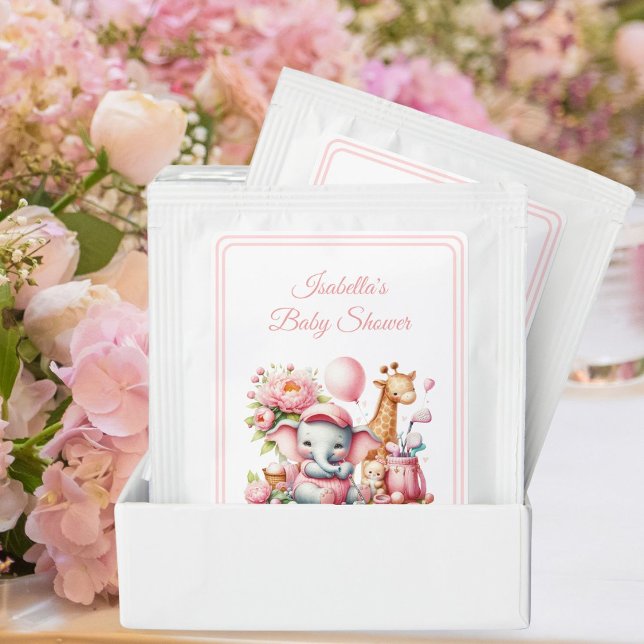 Pink Baby Girl Elephant & Giraffe Golf Baby Shower Tea Bag Drink Mix (Creator Uploaded)