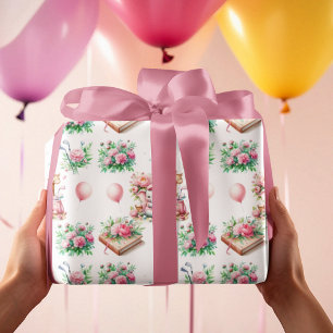 Pink Baby Girl Elephant & Giraffe Golf Baby Wrapping Paper