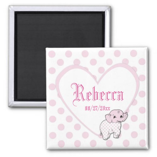 Pink Baby Girl Elephant Heart and Polka Dots Magnet