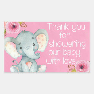 Pink Baby Girl Elephant Shower Thank You Stickers