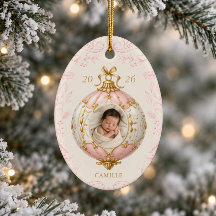Pink Baby Girl First Christmas Photo Ornament