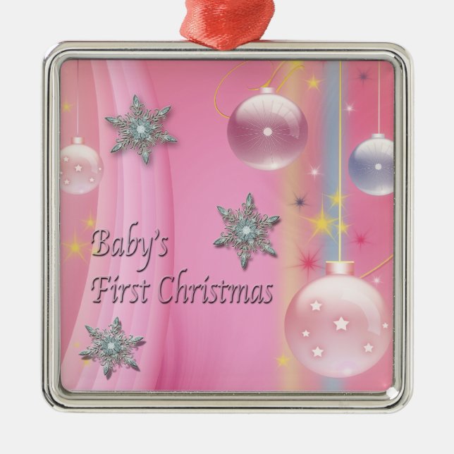 Pink Baby Girl First Christmas Pink First Christma Metal Ornament (Front)