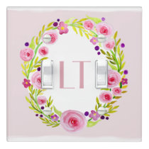 Pink Baby Girl Flower Wreath Monogram Nursery Light Switch Cover